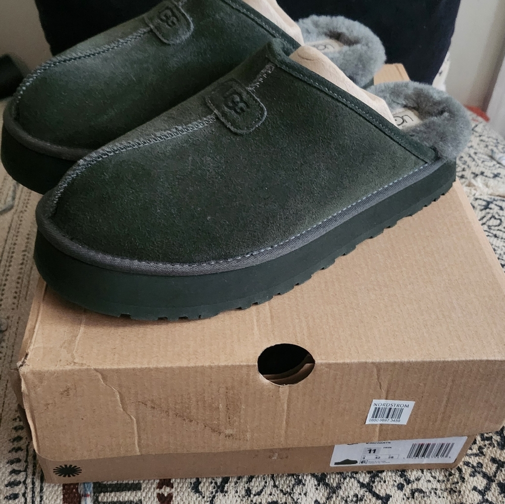 UGG Women Dark Green Suede Slip-Ons - Picture 2 of 5